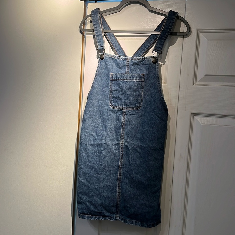 Mini denim overall dress